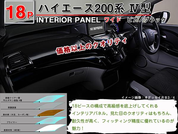 インパネ ハイエース200 4型 ワイド18P◇ピアノブラック A級品
